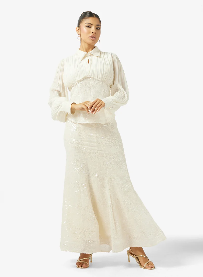 خزانة Blouse With Shimmer Skirt Set